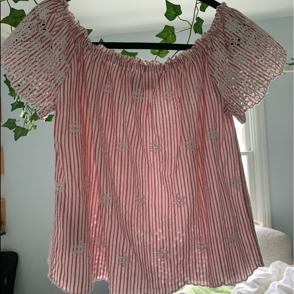 Red and White Off the Shoulder Top